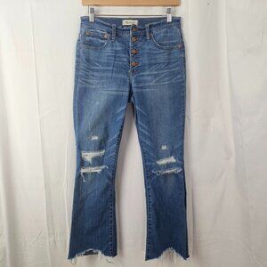 Madewell Jeans Women 27 29x26 Cali Demi Boot Button Fly Raw Hem Distressed Denim